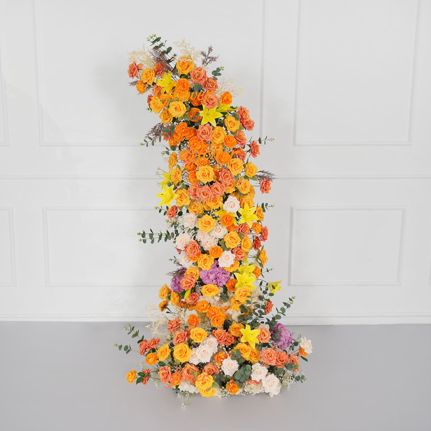 Uflower Orange Yellow Floral Horn Arch Wedding Party Backdrop Decor